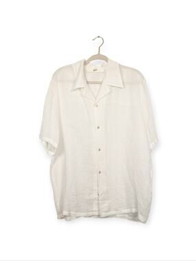 Sefr Camp Collar Shirt XL White Linen Cotton Short Sleeve Resort As Is Flawed